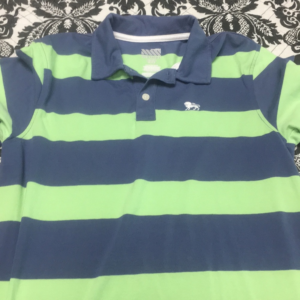 Old Navy lime and denim blue stripe polo